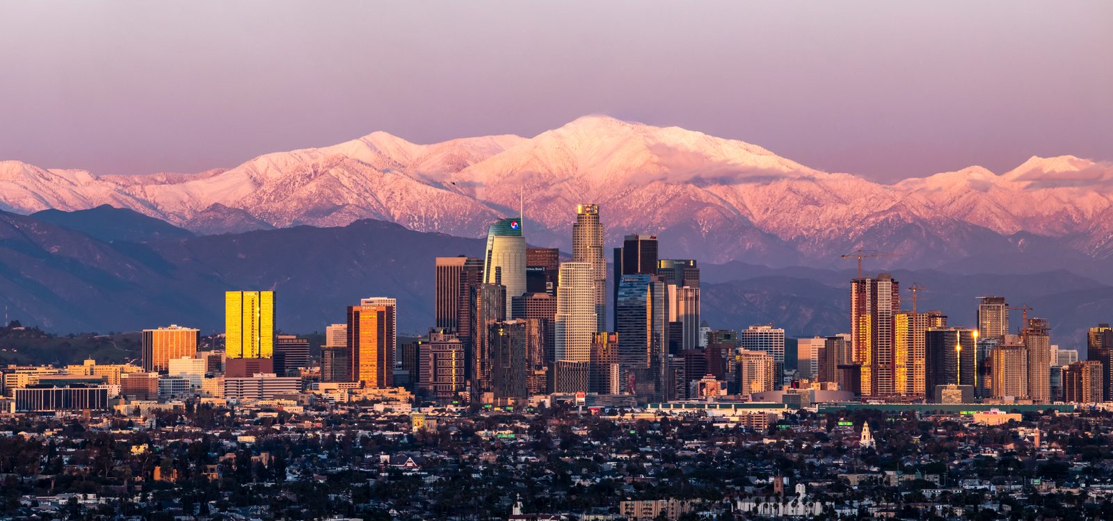 Downtown Los Angeles skyline with the San Gabriel Mountains behind