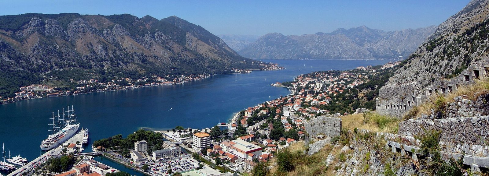 The Bay of Kotor and old town seen from the city walls, Montenegro
