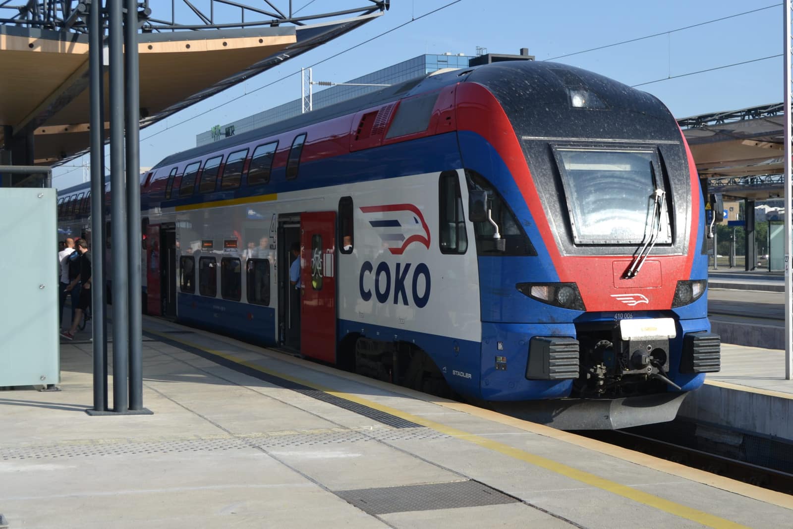 Soko high-speed double-decker train of Srbija Voz on the rebuilt Belgrade-Novi Sad line